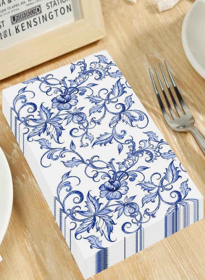 Ysqool 20Pcs Blue Floral Paper Napkins, Decorative Guest Napkins Disposable Hand Towels for Bathroom, Chinoiserie Napkins for Bridal Shower, Baby Shower, Wedding, Birthday Dinner Party Supplies - Image 4